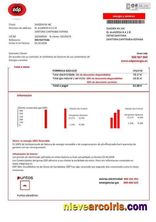Spain EDP Energia business utility bill